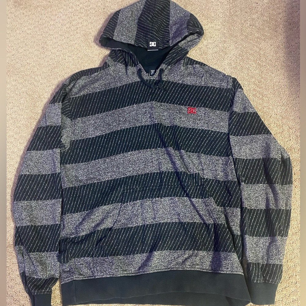 Black Grey and Red DC Pull Over Hoodie Size Medium Men’s
